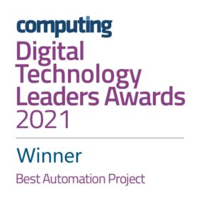 Text: computing Digital Tech Leader Awards 2021 Winner: Best Automation Project