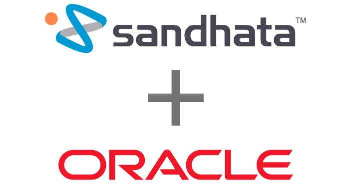 sandhata logo and oracle logo wit plus symbol in between
