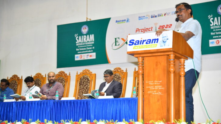 Khalai Chelvan delivering presentation at Sairam Engineering College May 2022