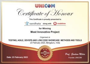 certificate for Most Innovative Project 2023