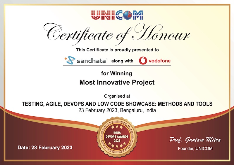 certificate for Most Innovative Project 2023